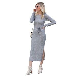 TopShop Long Sleeve Belted Sweater Dress. Gray Size 10